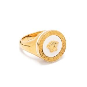 NIB Versace Ring IT 15 US 7 Enamel Icon Medusa Engraved Gold Tone $450